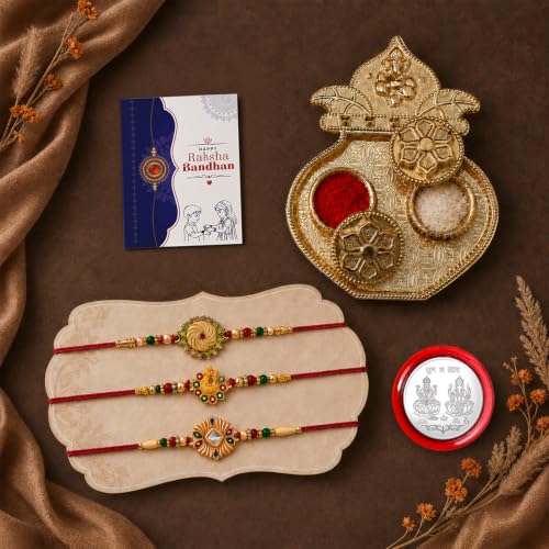 Rakhi for Brother with Pooja Thali - Raksha Bandhan Gift Set, Pack of 7
