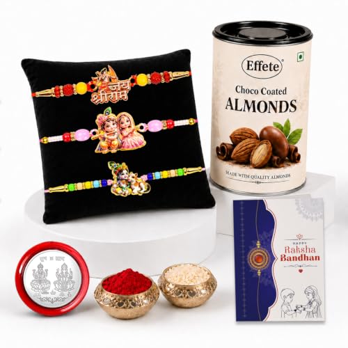 Shri Ram Rakhi Combo - Raksha Bandhan Gift with Choco Almonds 96gm, Pack of 7 | Rakhi Gift