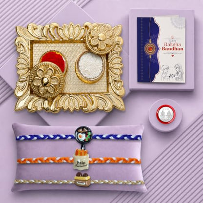 Food Rakhi Combo - Raksha Bandhan Gift with Rectangular Pooja Thali, Pack of 7 for Bhaiya