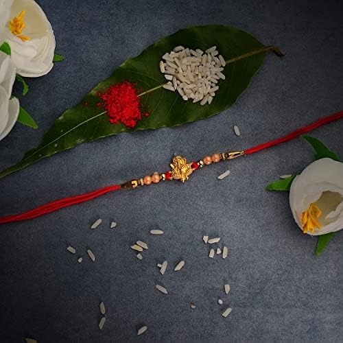 Krishna Beads Rakhi for Brother with Tilak Set, Pooja Coin & Card, Rakhi Set (V5)