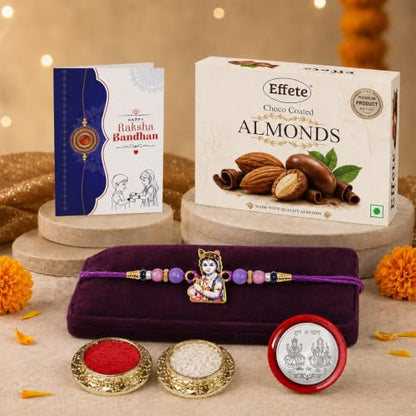 Krishna Rakhi Combo - Raksha Bandhan Gift with Choco Almonds 32gm, Pack of 5 | Rakhi Gift