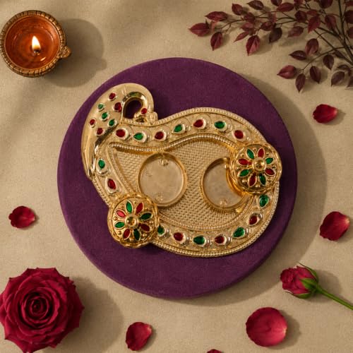 Flower, Peacock Rakhi Combo - Raksha Bandhan Gift with Art Design Pooja Thali, Pack of 6