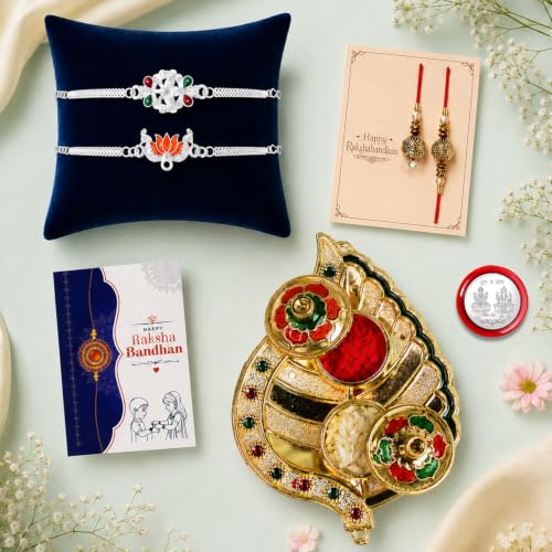 Rakhi for Brother & Bhaiya with Leaf Pooja Thali - Raksha Bandhan Gift, Pack of 7