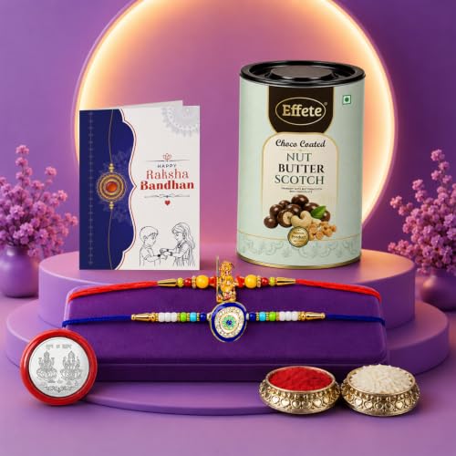 Ganesha Rakhi Combo - Raksha Bandhan Gift with Choco Butterscotch 96gm, Pack of 6