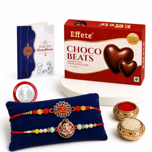 Om, Little Ganesha Rakhi Combo - Raksha Bandhan Gift with Choco Beats 32gm, Pack of 6