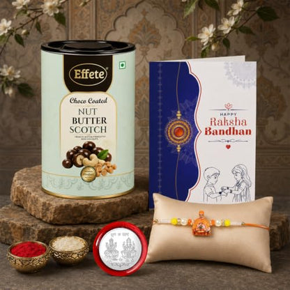 Swami Maharaj Rakhi Combo - Raksha Bandhan Gift with Choco Butterscotch 96gm, Pack of 5