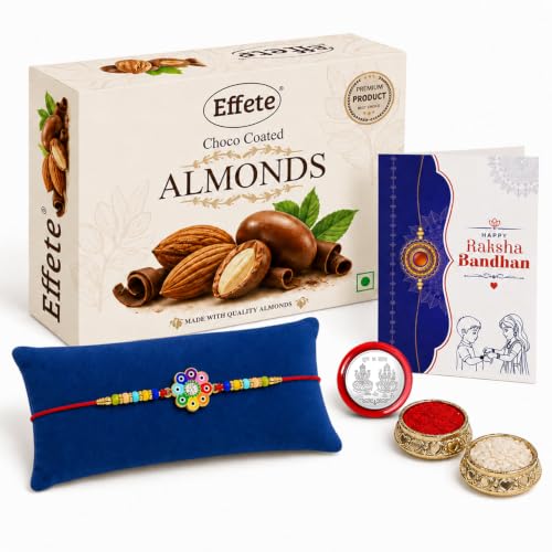 Flower Rakhi Combo - Raksha Bandhan Gift with Choco Almonds 32gm, Pack of 5 | Rakhi Gift