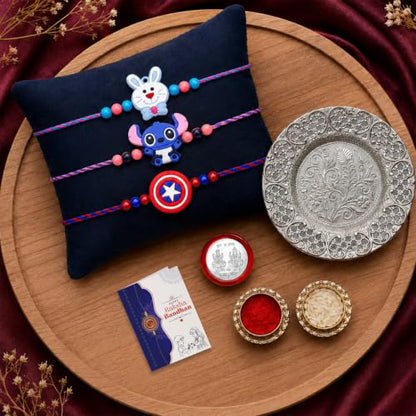 Kids Rakhi for Brother with Pooja Thali - Raksha Bandhan Gift Set, Pack of 7