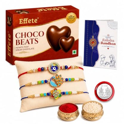 Flower, Evil Eye Rakhi Combo - Raksha Bandhan Gift with Choco Beats 32gm, Pack of 7