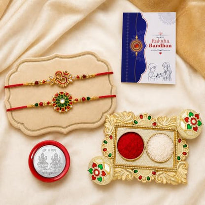 OM, Flower Rakhi for Brother with Pooja Thali - Rakshabandhan Gift Set, Pack of 6