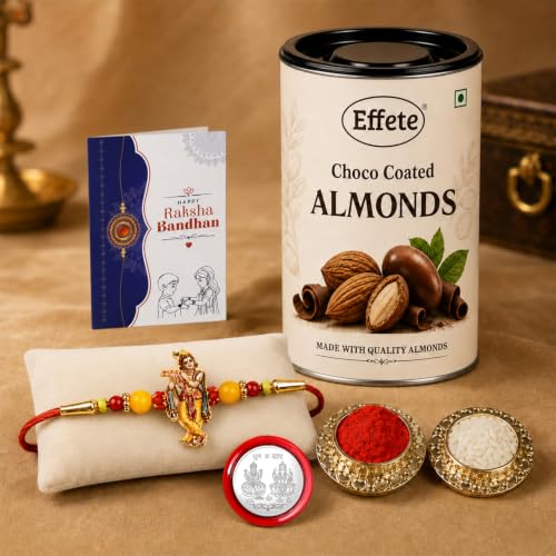 Krishna Rakhi Combo - Raksha Bandhan Gift with Choco Almonds 96gm, Pack of 5 | Rakhi Gift