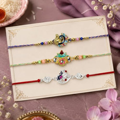 Peacock Rakhi for Brother with Rose Almond - Raksha Bandhan Gift Set, Pack of 7