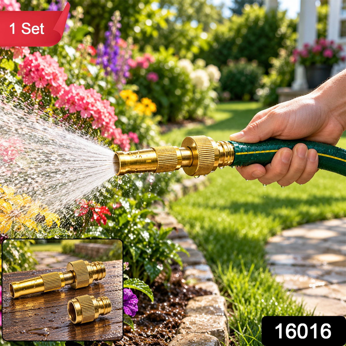 Brass Garden Hose Spray Nozzle with Adjustable Flow (1 Pc)