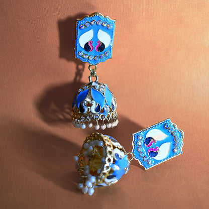 Vibrant Blue-Coloured New Design Jumka Earrings with Elegant Detailing