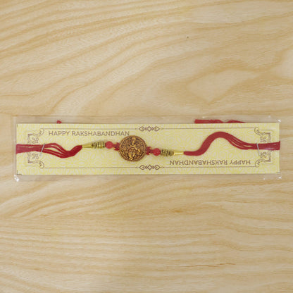 Ganesha Coin Rakhi Antique Design with Vibrant Red Beads (10pcs)