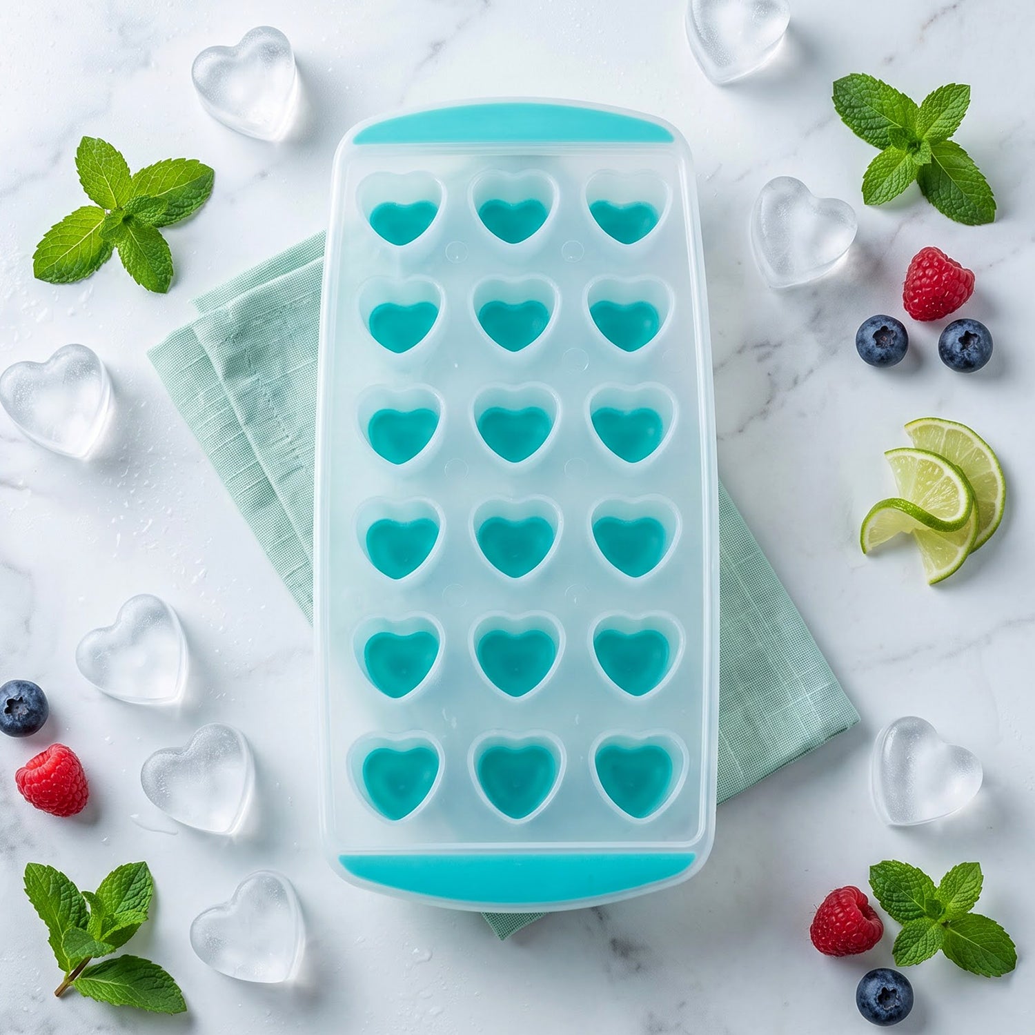 Heart cavity ice cube tray view