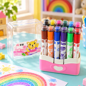 Dual End Colour Sketch Marker Pens with Stamp Designs and Case (12 Pc)