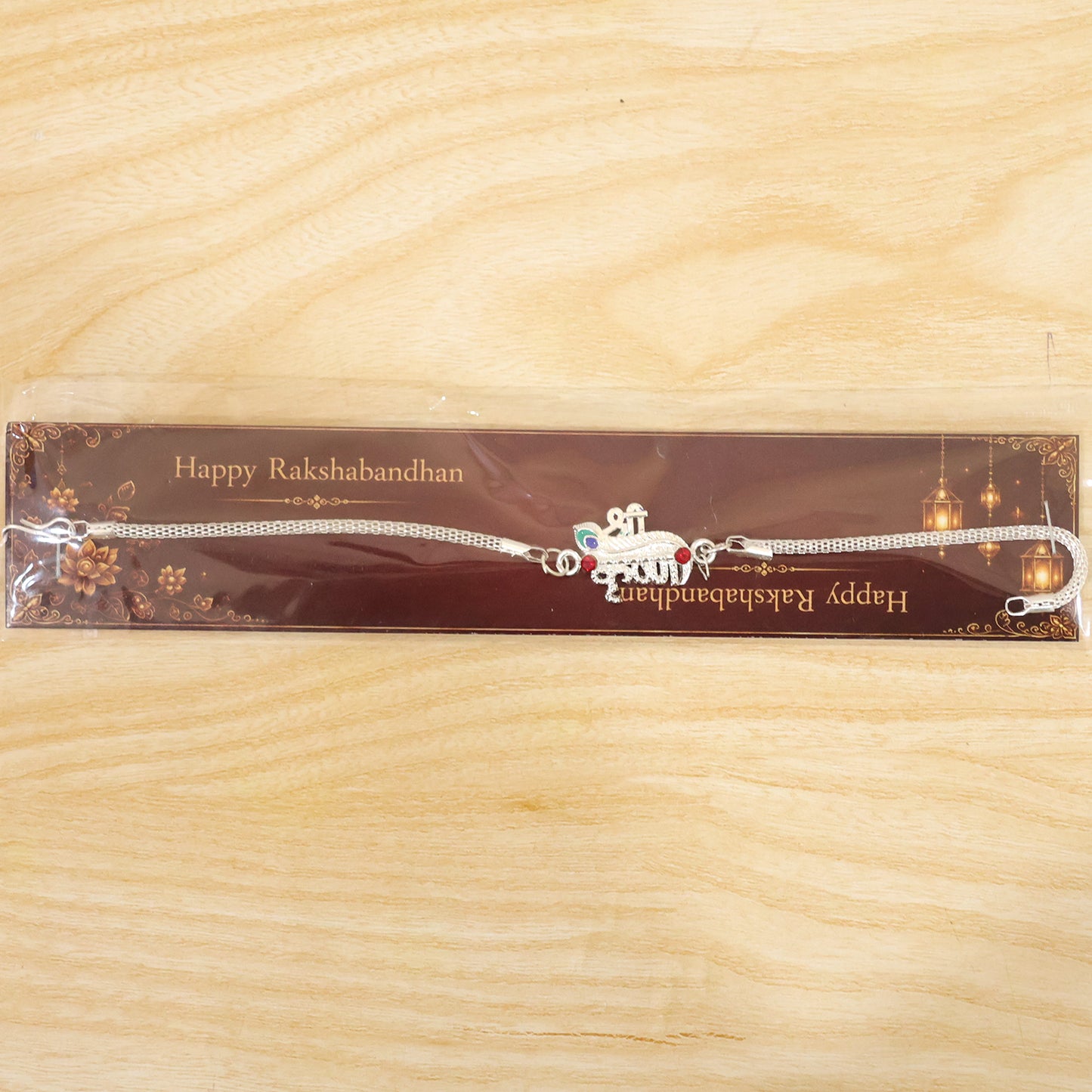 Shri Krishna Feather Enamel Stone Silver Chain Designer Rakhi
