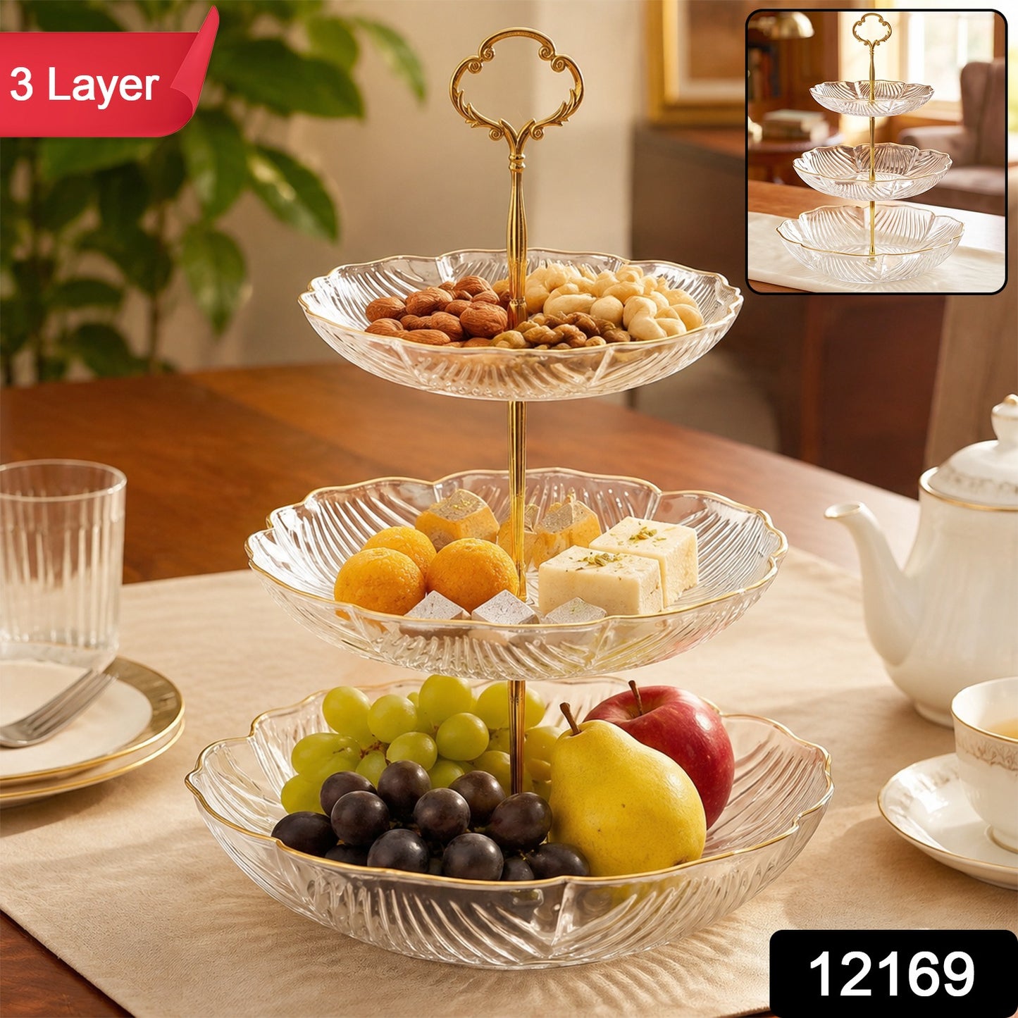 Three-Tier Snack Serving Rack with Handle - Space-Saving Design