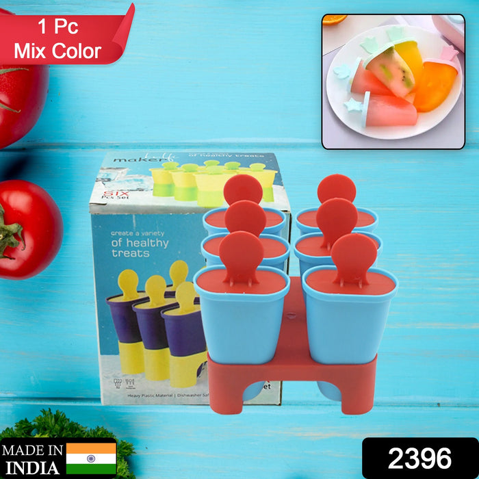 2396 Ice Candy Maker 6 pcs Set Kulfi Maker Ice Candy Mould Clear Popsicle Mold Homemade Ice Pop Maker Reusable Easy Candy Chocobar Kulfi Mould Tray with Sticks