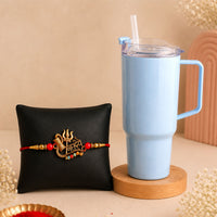 Premium Shiv Trishul Designer Rakhi & 1800ml Insulated Tumbler Gift Set (2 Pc)