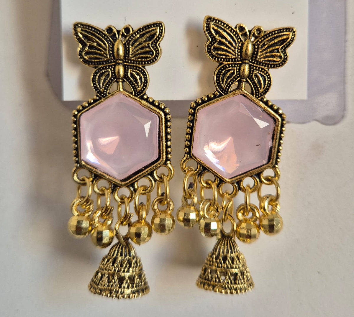 Elegant Gold Plated Butterfly Crystal Jhumka Earrings for Women Stylish Ethnic Dangle Jewellery