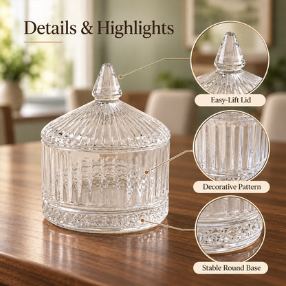 Decorative Glass Candy Jar with Patterned Lift-Off Lid (240 ml, 1 Pc)