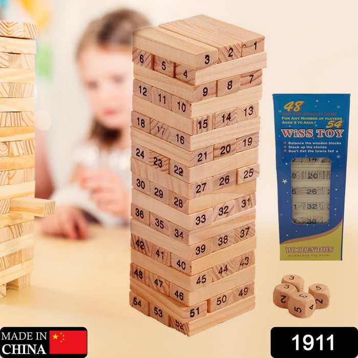 1911 54 Pcs Blocks 4 Dices Wooden Tumbling Stacking Building