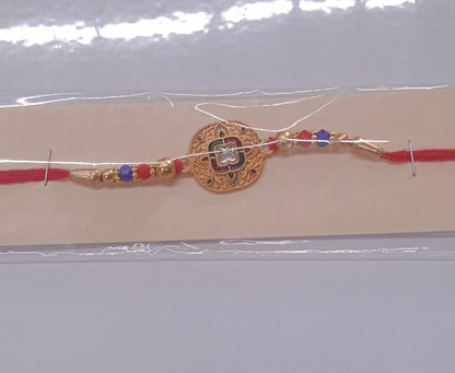 Kundan Rakhi Traditional Antique Gold Finish with Multicolor Beads (10pcs)