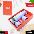 Vacuum Flask Set – Stainless Steel Thermos with 3 Cups, 500ml