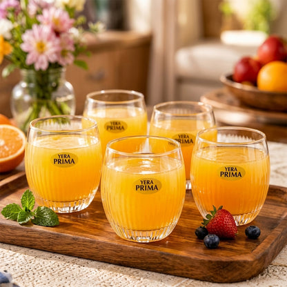Yera Prima Naples Ribbed Glass Tumbler Set for Water and Juice (6 Pc)
