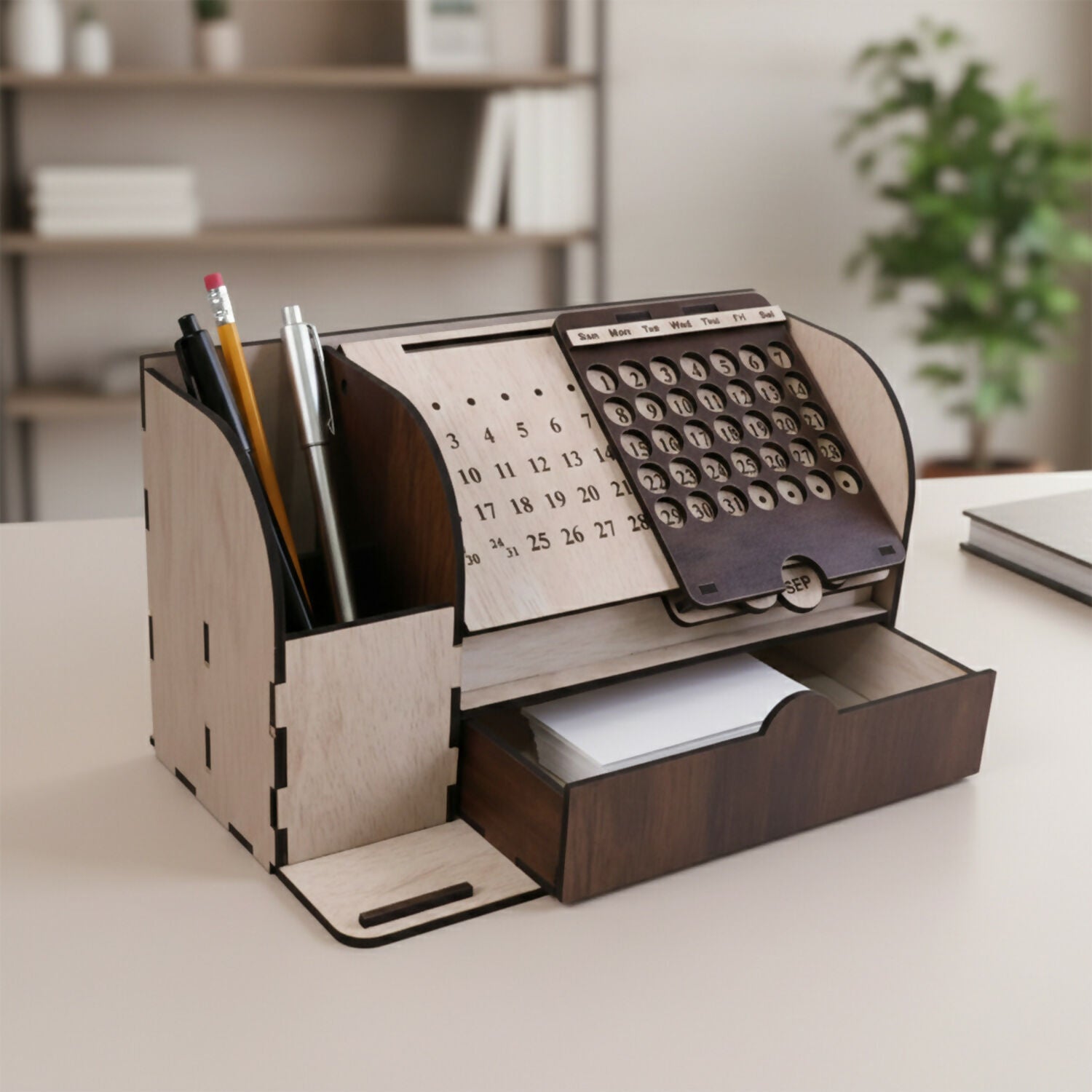 Wooden Multipurpose Desk Organizer Stand With Calendar – Standard Size
