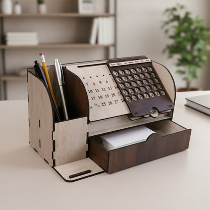Wooden Multipurpose Desk Organizer Stand With Calendar – Standard Size