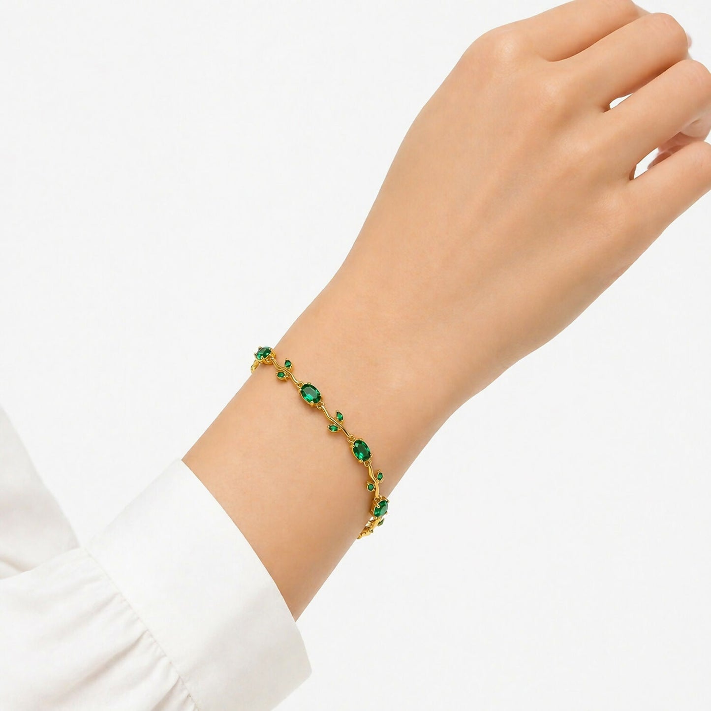 Side view of gold-plated crystal bracelet