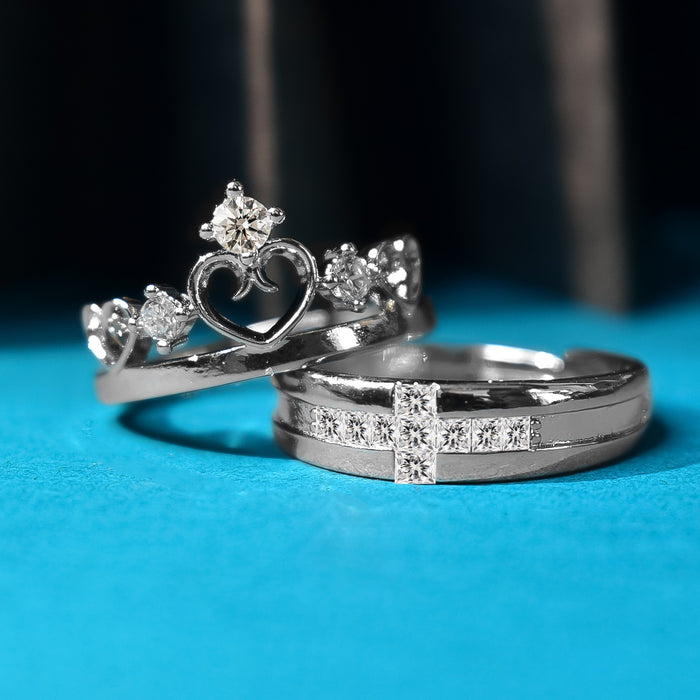 Elegant Silver-Tone Ring Set for Couples