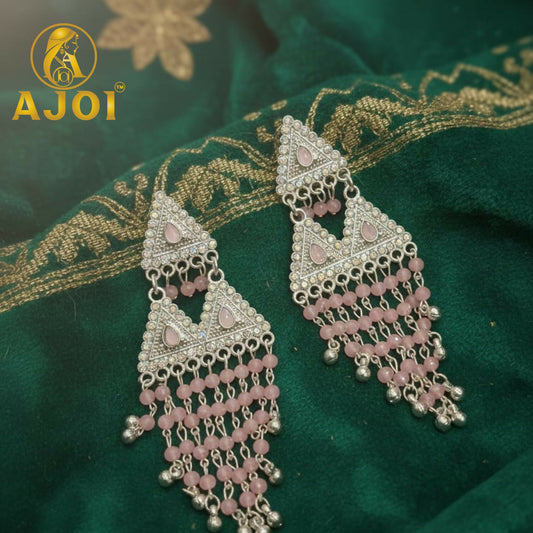 Blush Pink Stone Studded Designer Chandbali Earrings with Pearl Drops