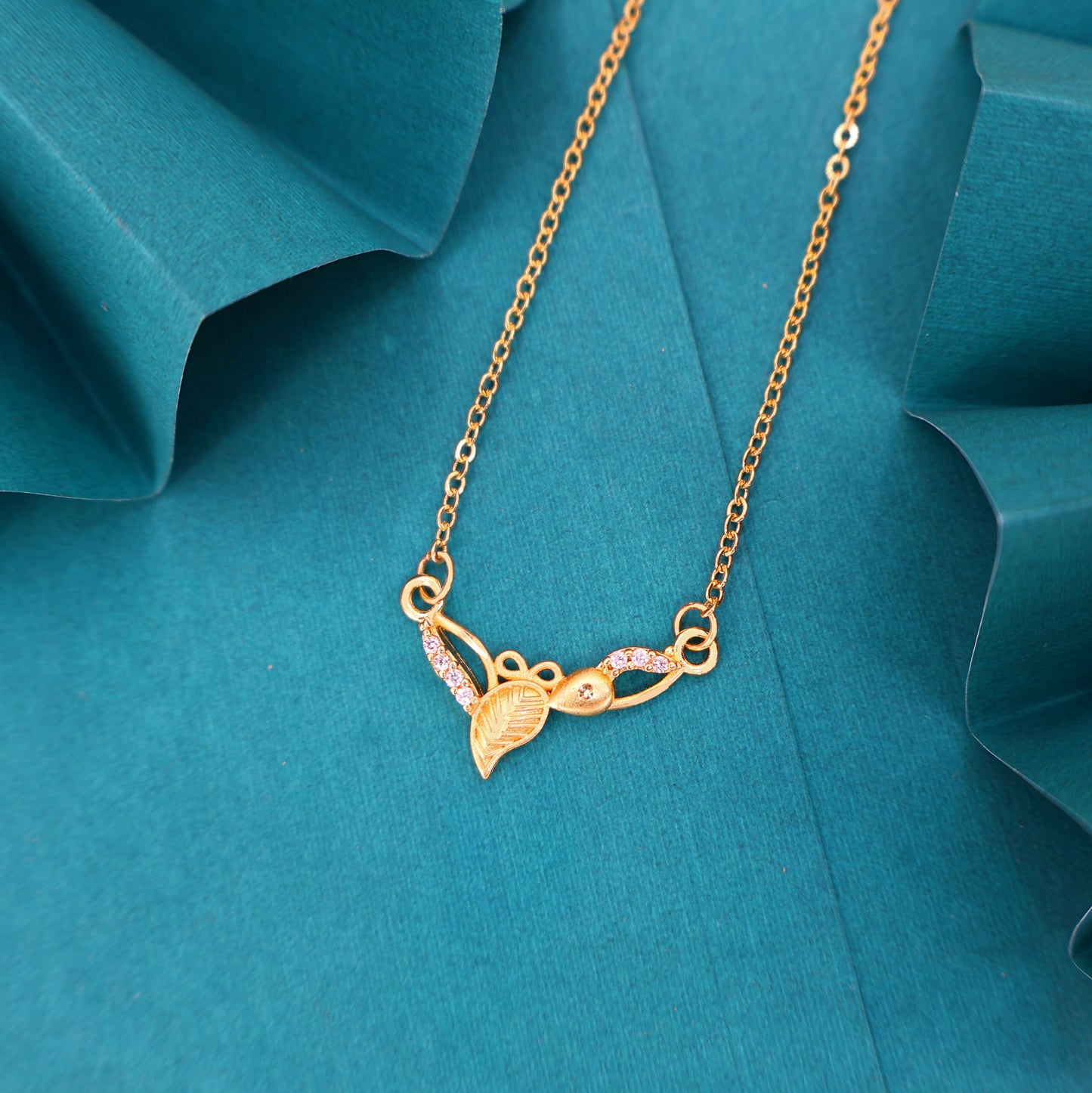 Gold Plated Floral Leaf Necklace with AD For women and girls