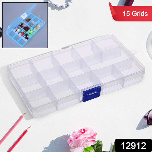 15-Grid Clear Plastic Jewelry Organizer Box with Dividers (1 Pc)