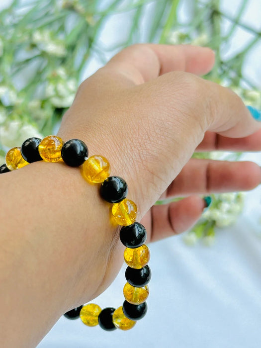 Black Obsidian With Yellow Citrine Bracelet Bracelet Crystal Stone