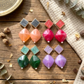 Geometric Marbled Resin Statement Drop Earrings Collection in Modern Pastel Shades