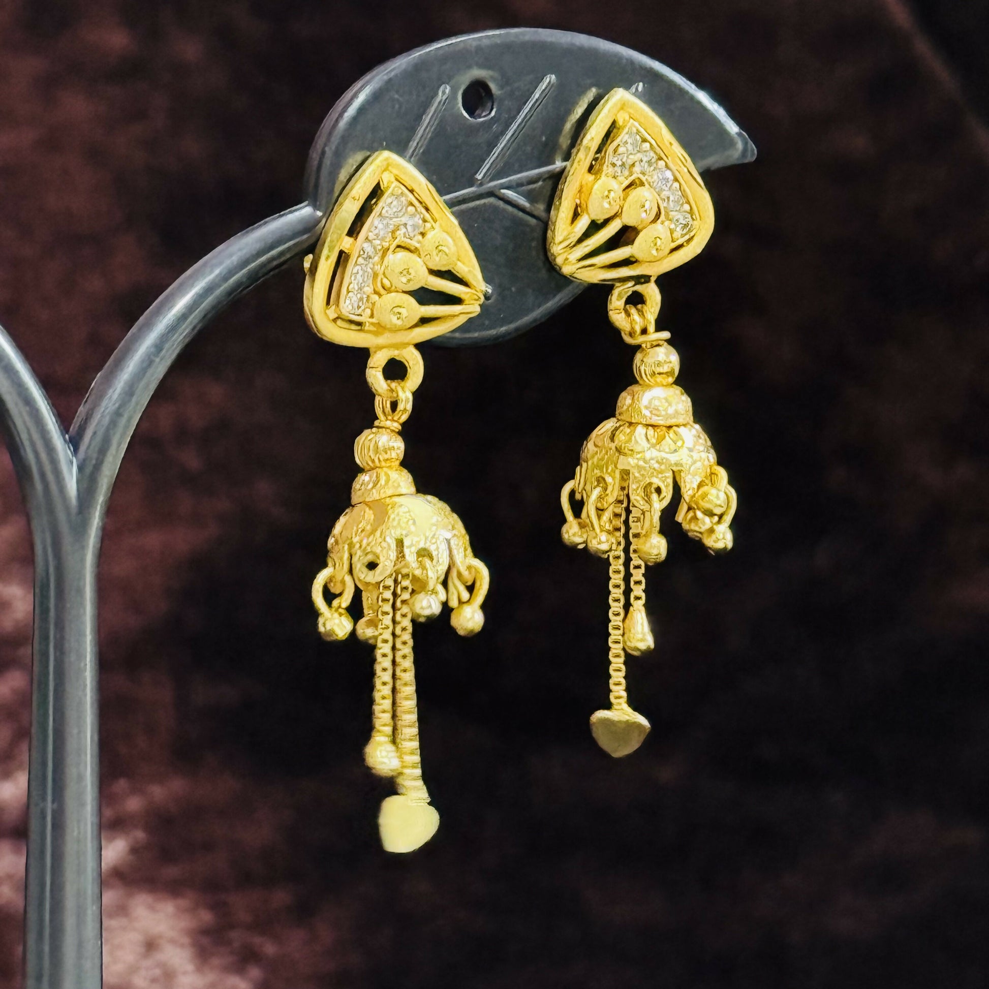 Premium Gold Finish Triangle Jhumki with Chain Tassels