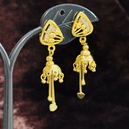 Premium Gold Finish Triangle Jhumki with Chain Tassels