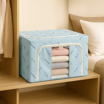 Foldable Steel Frame Clothes Living Storage Organizer Handled Bag 60cm X 43cm X 32cm (Mix Color)