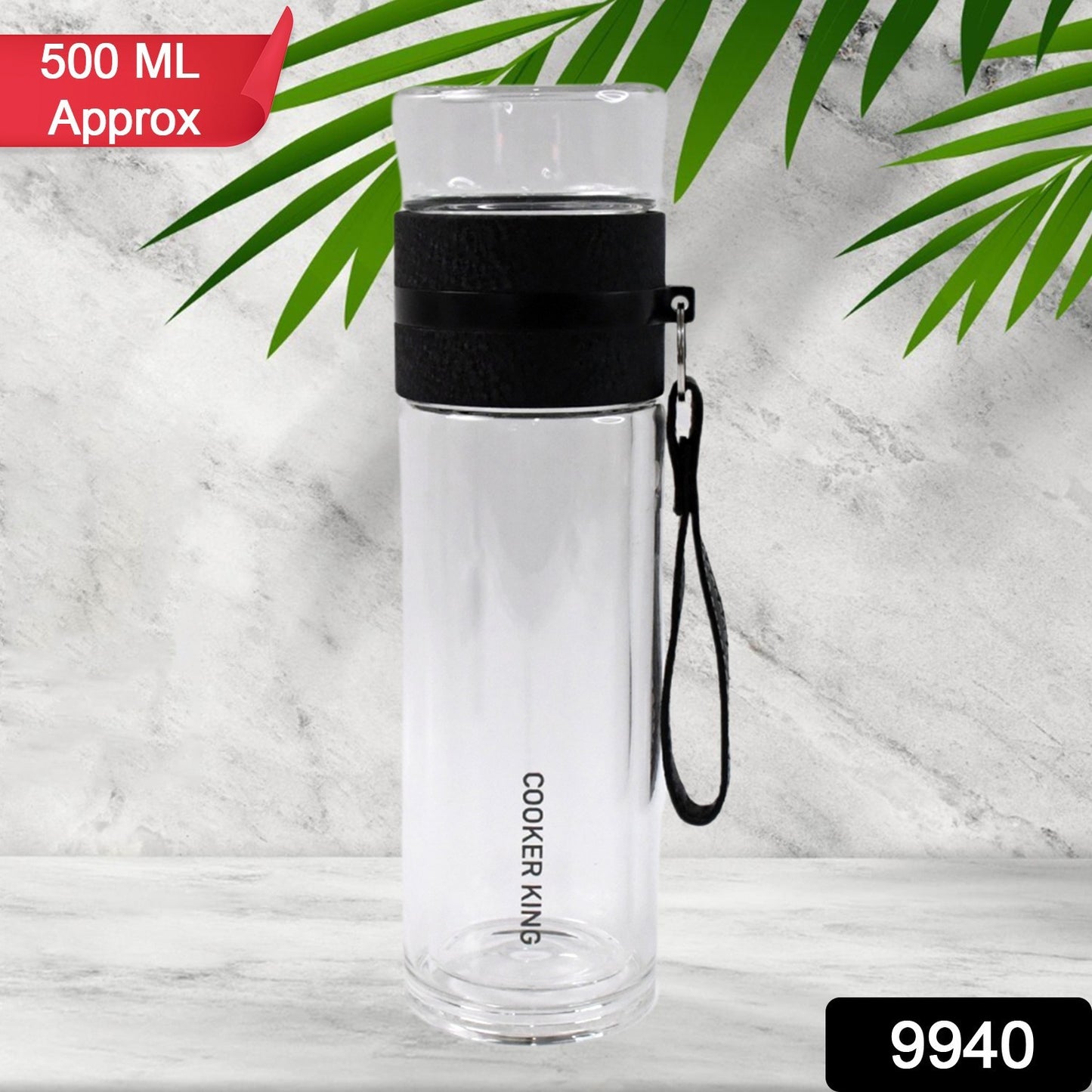 Outdoor Sport Glass Water Bottle With Steel Lid / 500 Ml Approx)
