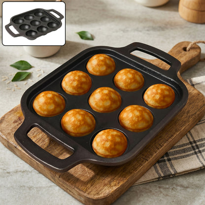 Cast iron appam patra pan with 9 cavities and dual handles