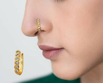 Ruby CZ Gold Plated Non-Piercing Flower Nose Ring/Clip-On Nath Combo Pack of 2