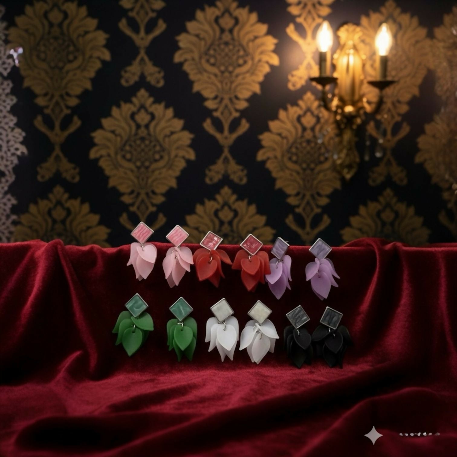 Premium Acrylic Petal Drop Earrings with Square Stud Top – Multicolor Fashion Collection (Pack Of 6)