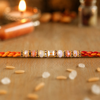 Silver Tone Designer Rakhi with Pastel Beads and Elegant Bracelet Style Finish