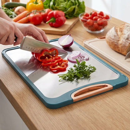 Chopping board handle and work surface