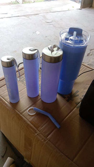 प्लास्टिक की पानी की बोतल 3 अलग-अलग साइज़ की बोतल और 1 पीस टम्बलर स्ट्रॉ के साथ (4 पीस सेट)